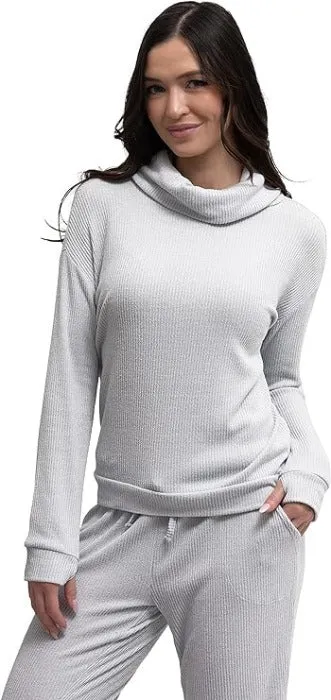 Hello Mello CuddleBlend Women’s Lounge Comfortable Pajama Long Sleeve Top with Cowl Neck and Thumbholes