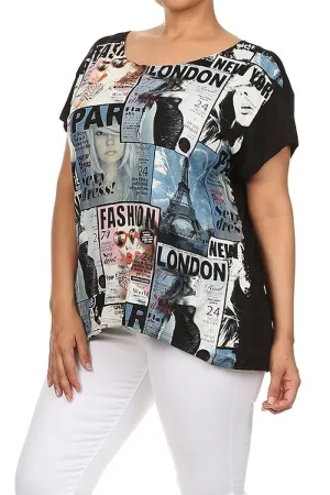 High Fashion Magazine Cover Design Short Sleeve Plus Top U.S.A