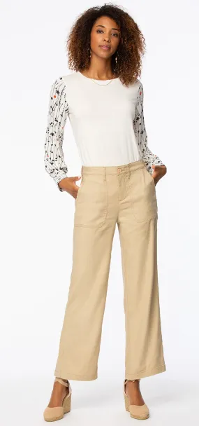 High Waisted Wide Leg Ankle Trouser Zand Stretch Linnen | Warm Sand