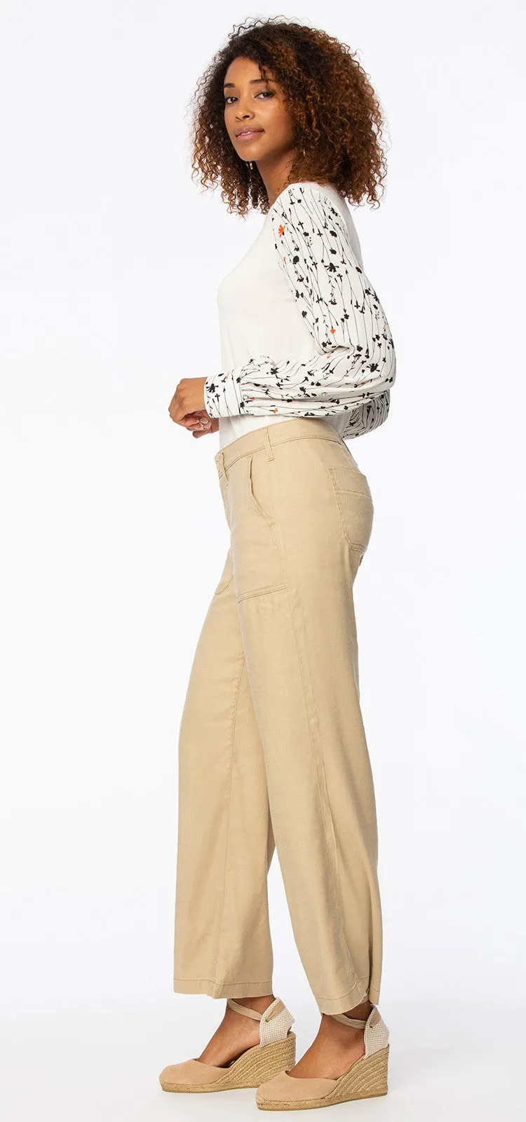 High Waisted Wide Leg Ankle Trouser Zand Stretch Linnen | Warm Sand