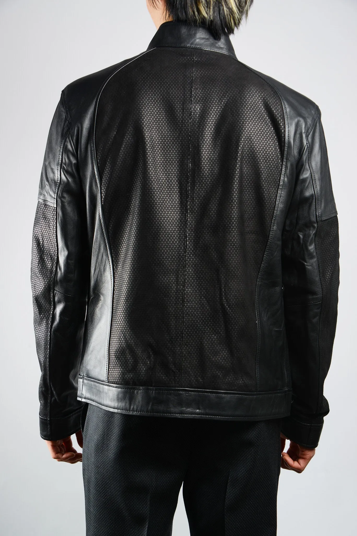 Holloway Dot Imprint Moto Leather Jacket