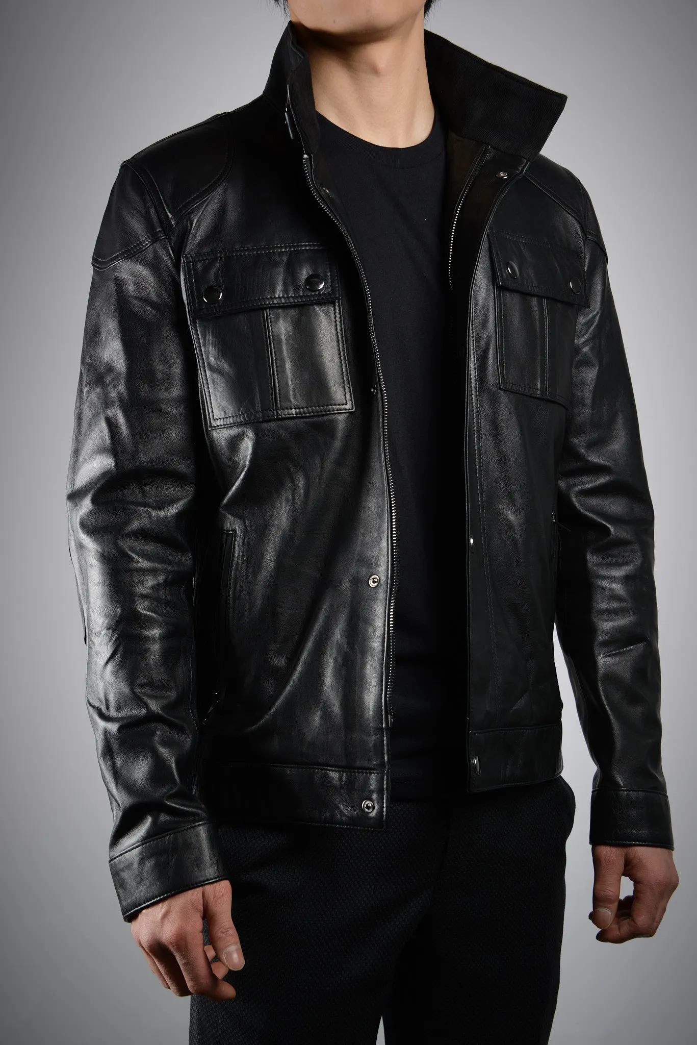 Holloway Stand Up Collar Moto Leather Jacket