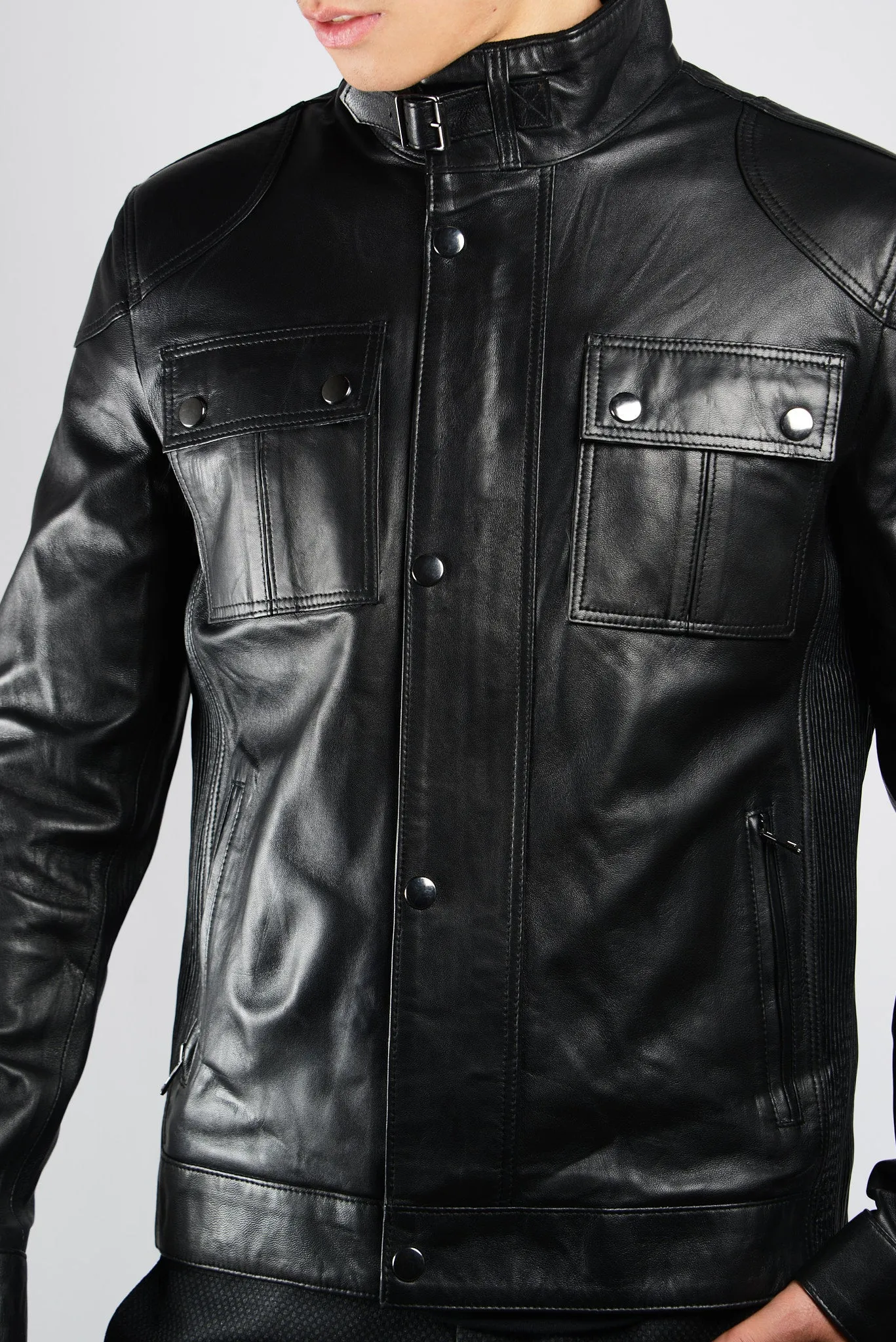 Holloway Stand Up Collar Moto Leather Jacket