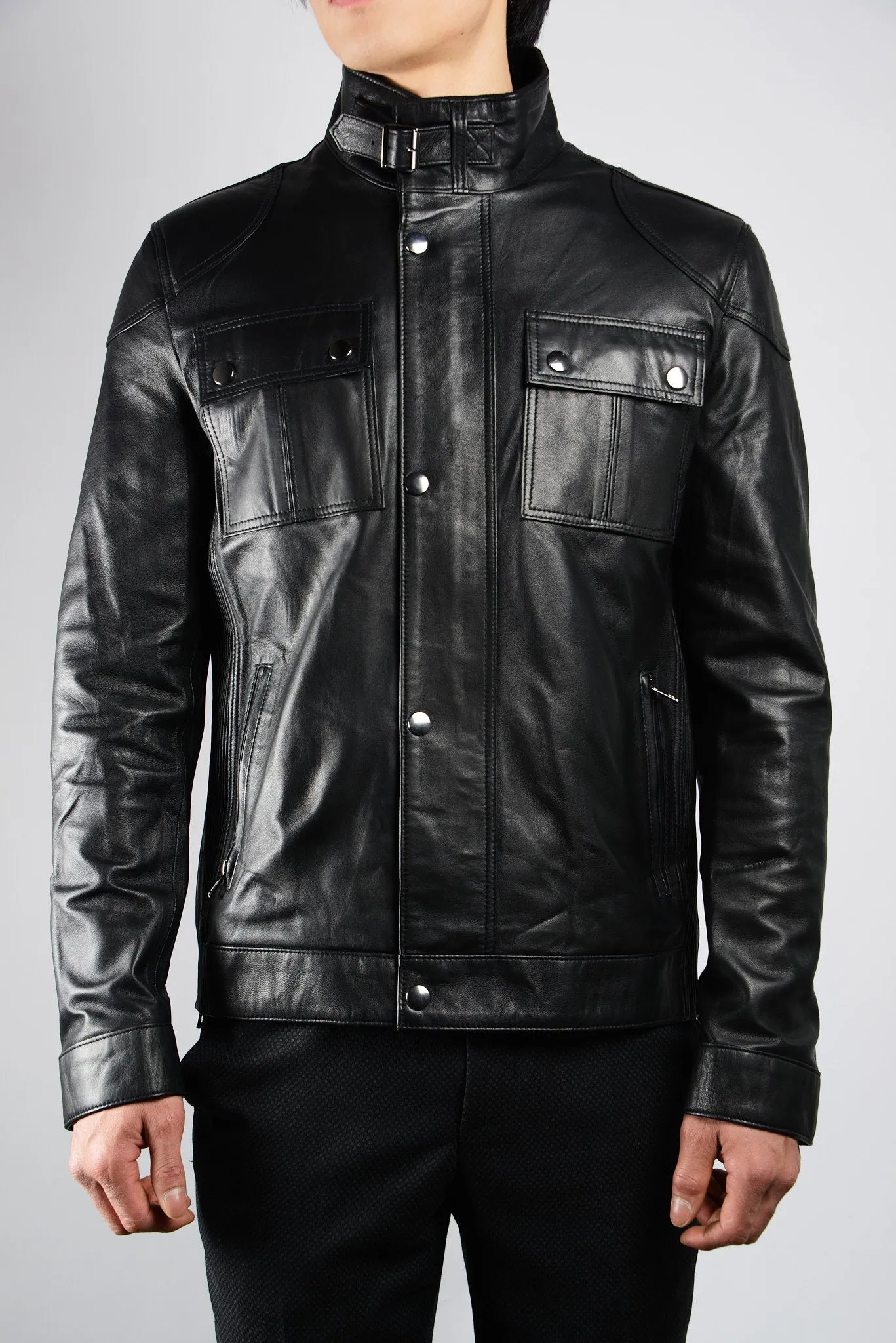 Holloway Stand Up Collar Moto Leather Jacket