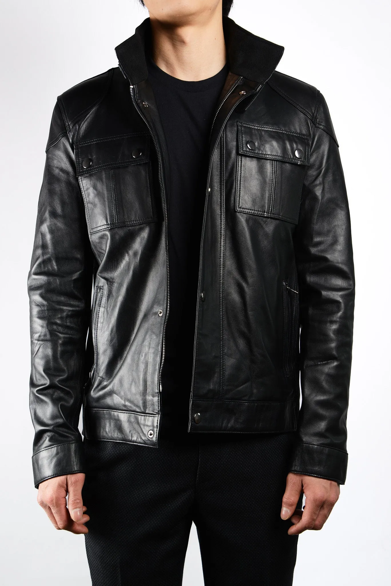 Holloway Stand Up Collar Moto Leather Jacket