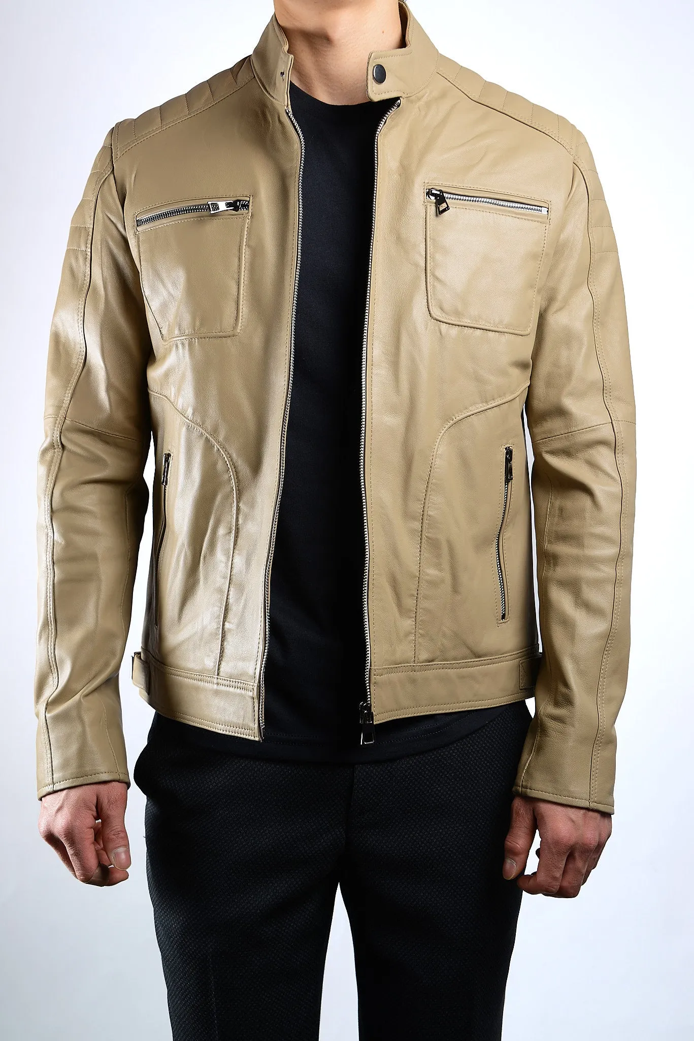 Holloway Stand Up Collar Moto Leather Jacket