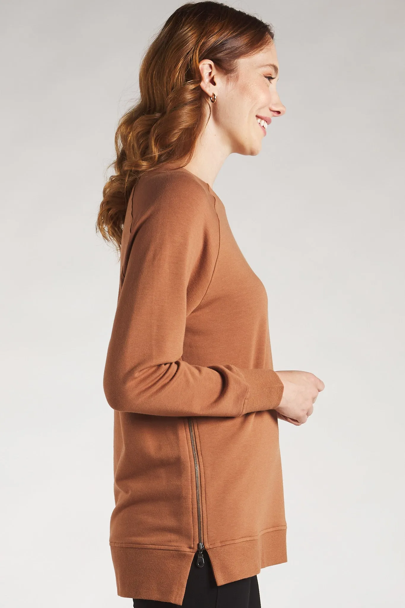 Kamea Side-Zip Bamboo Fleece Sweatshirt - Warm Brown