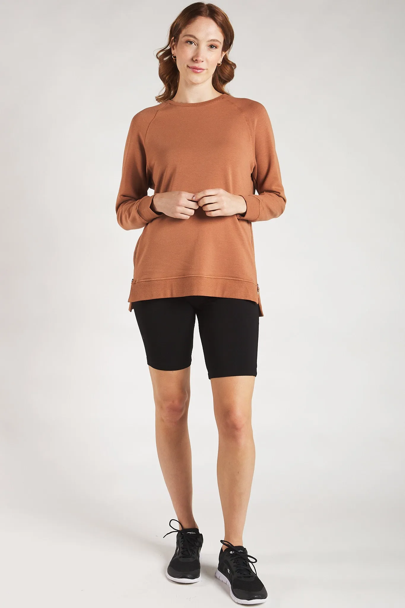 Kamea Side-Zip Bamboo Fleece Sweatshirt - Warm Brown