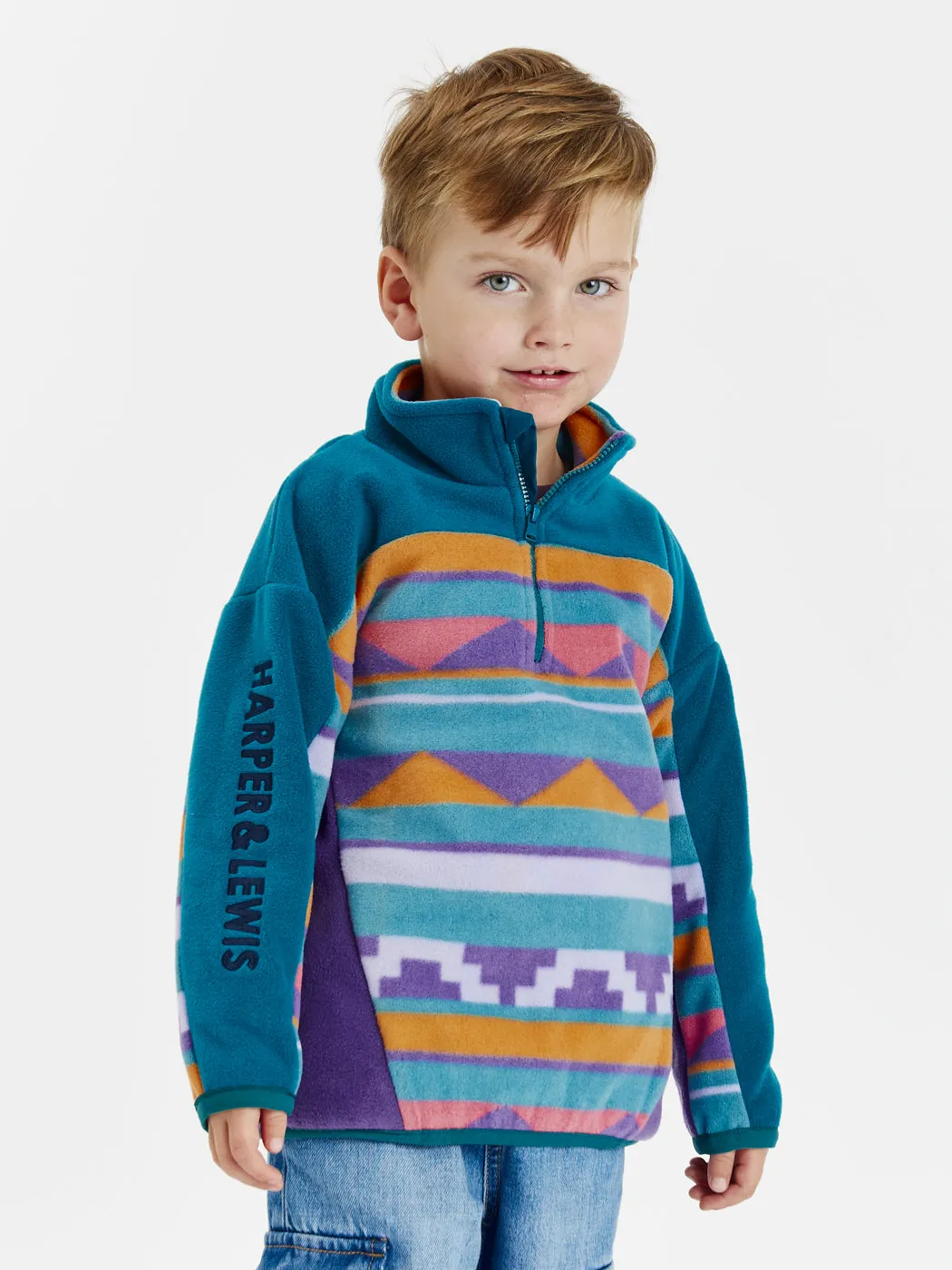 Kids Abelia Retro Pattern 1/4 Zip Fleece