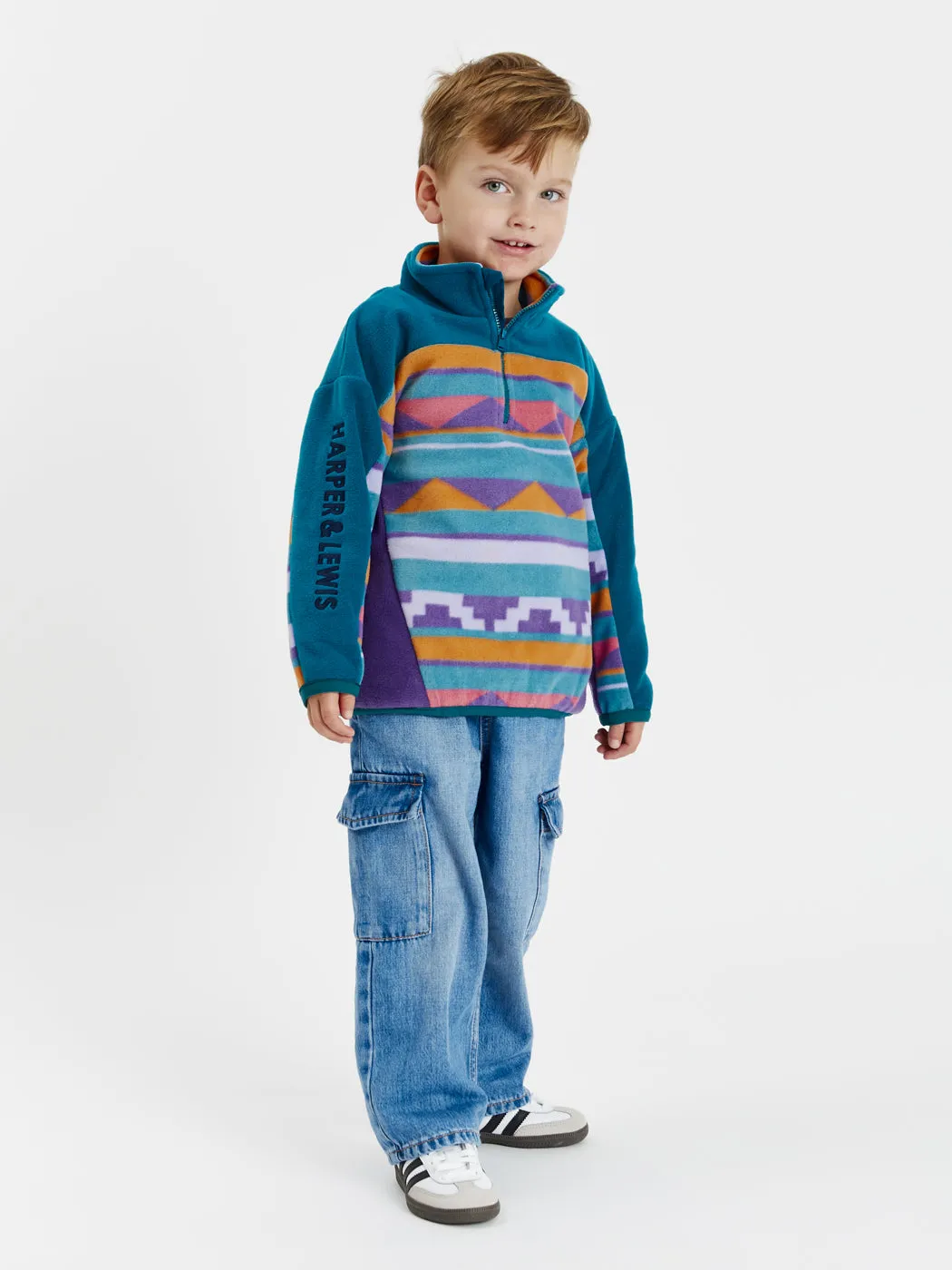 Kids Abelia Retro Pattern 1/4 Zip Fleece