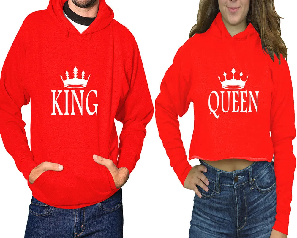 King Queen Couple Matching Pullover Hoodie for Man, Crop Top Hoodie for Woman