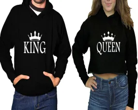 King Queen Couple Matching Pullover Hoodie for Man, Crop Top Hoodie for Woman