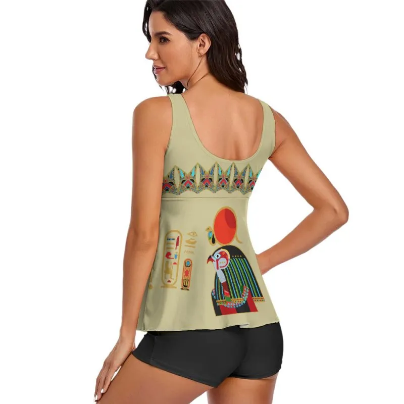 Ladies Sleeveless Comfortable Split Swimwear - Egypt graphic style compisiton