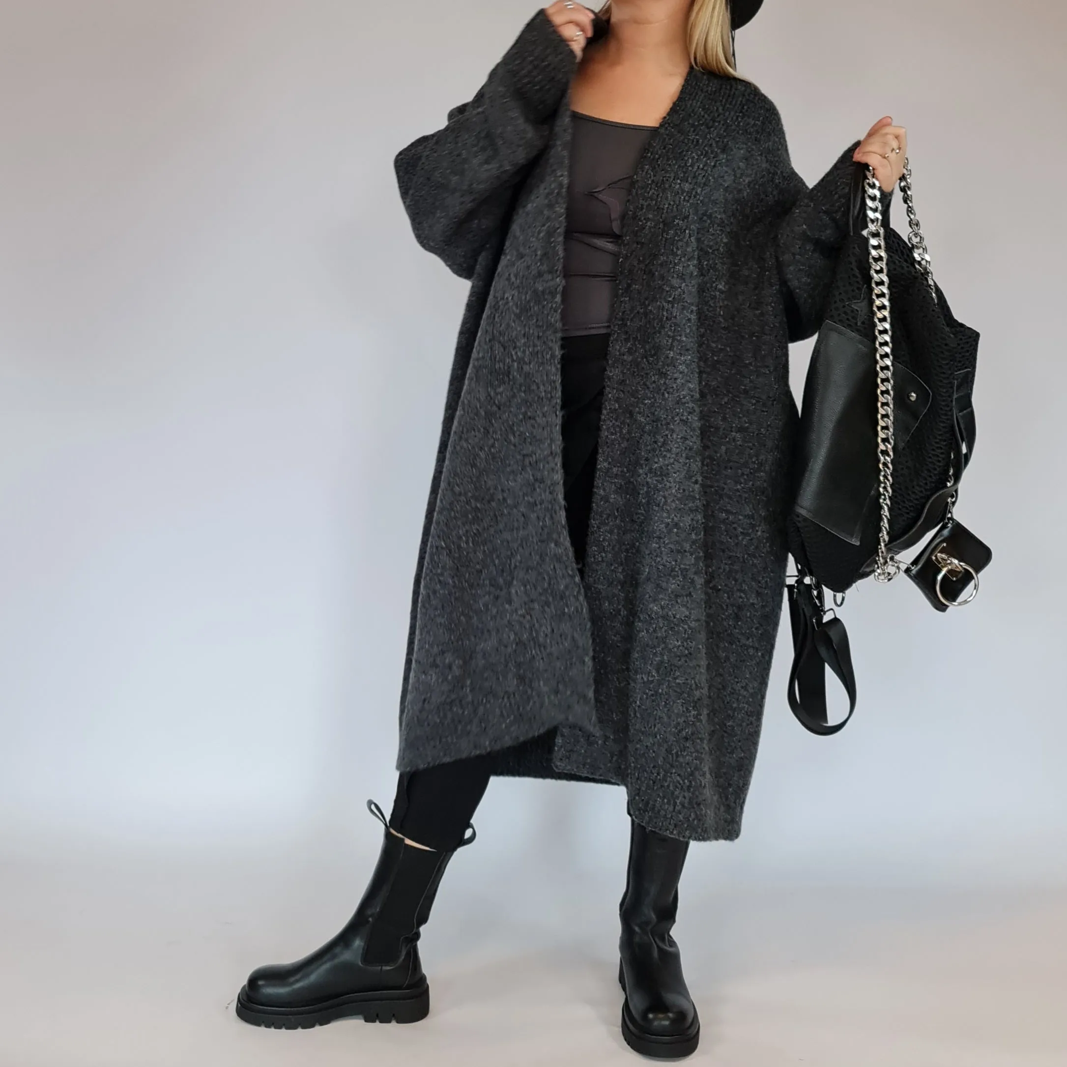 Lazy Keep Warm Chunky Dusky Goth Cardigan