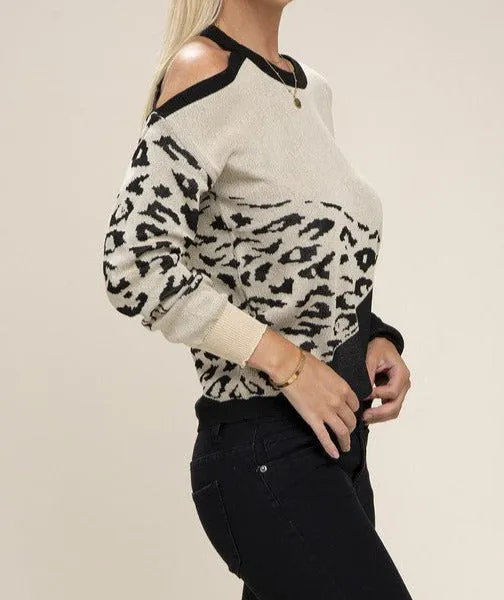 Leopard Print Color Block Sweater