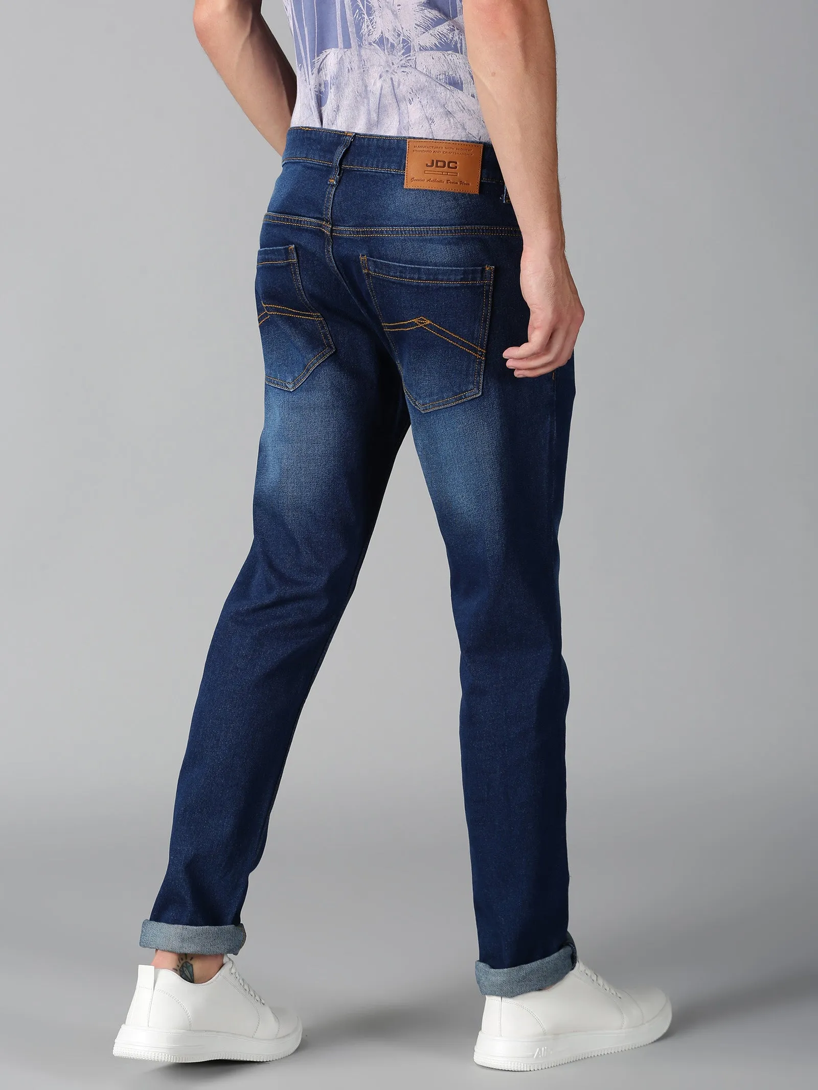 MEN'S BLUE SOLID SLIM FIT JEANS