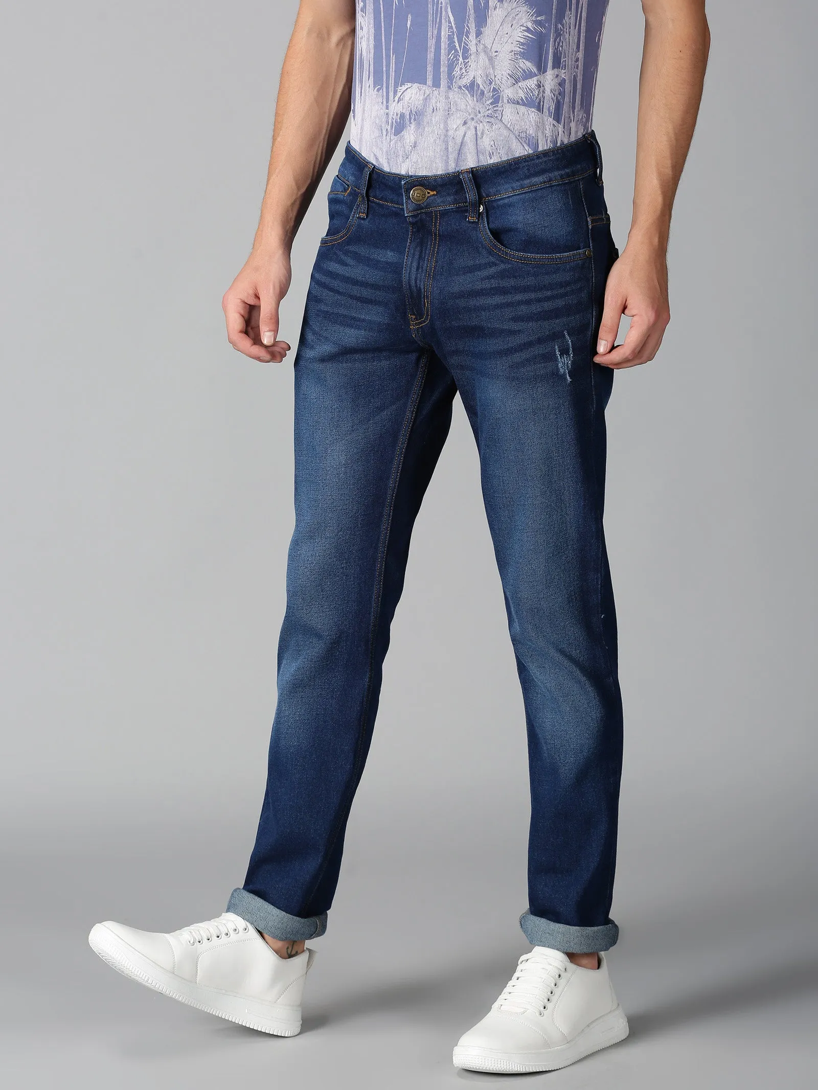 MEN'S BLUE SOLID SLIM FIT JEANS