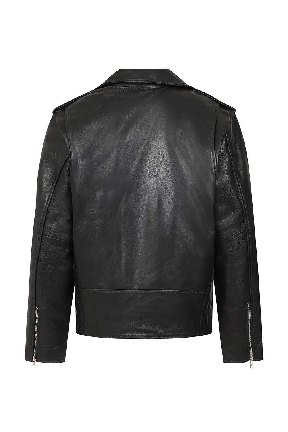 Men's Genuine Black Classic Leather Biker Jacket - 'FONZY'