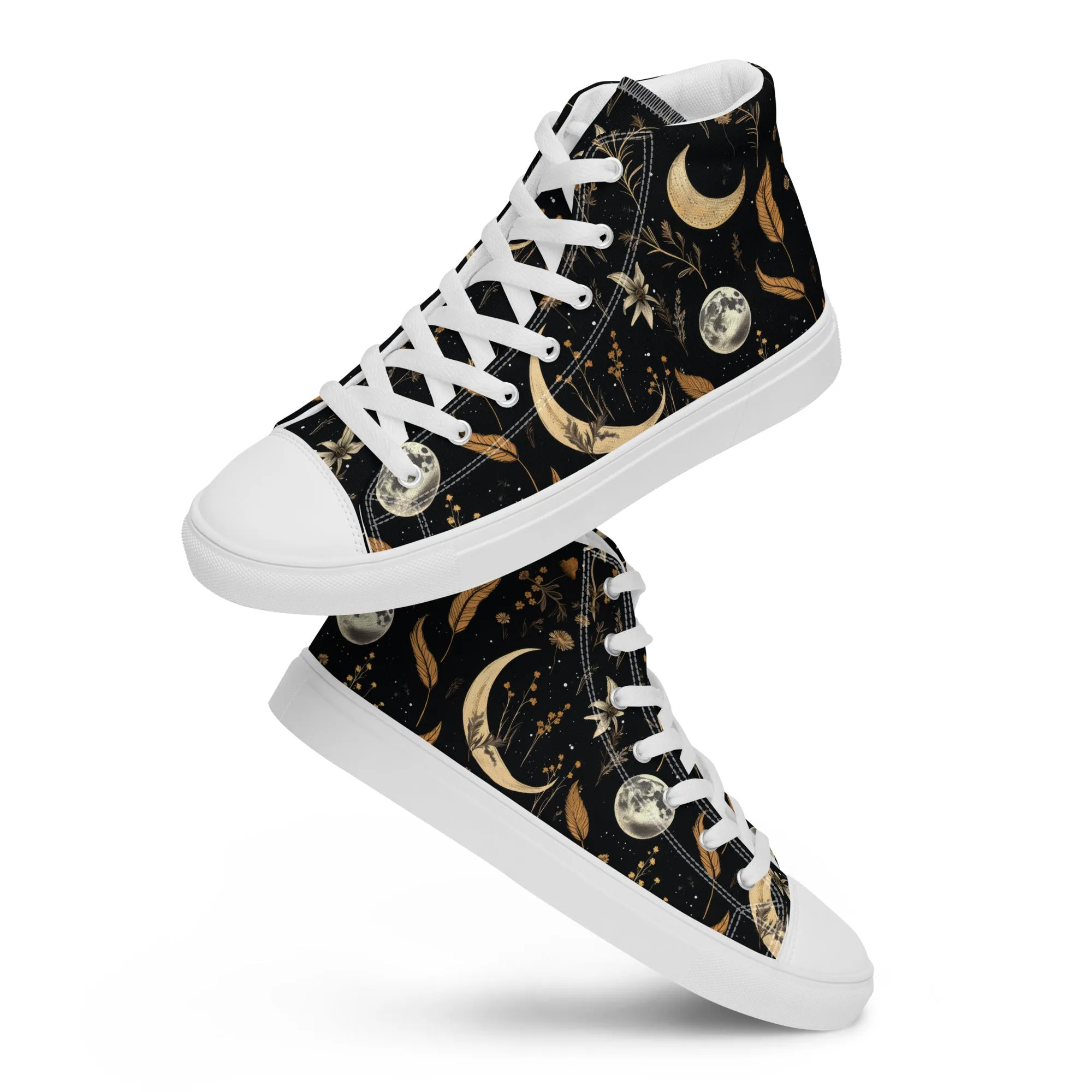 Moonlit Botanica Women’s High Top Shoes - Botanical Vegan Sneakers - Comfortable Goth Trainers - Witchy Grunge Alt Fashion Leisurewear