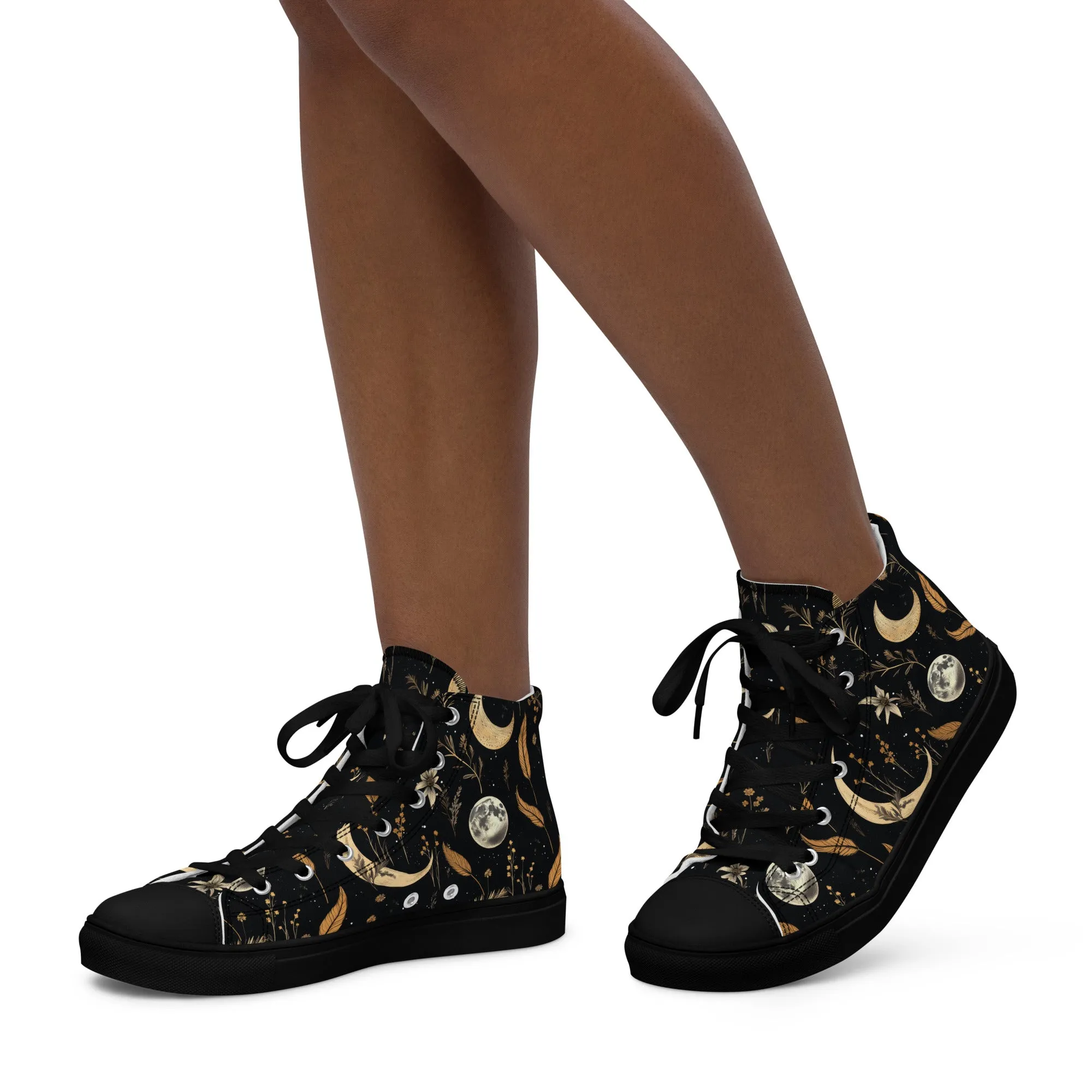 Moonlit Botanica Women’s High Top Shoes - Botanical Vegan Sneakers - Comfortable Goth Trainers - Witchy Grunge Alt Fashion Leisurewear