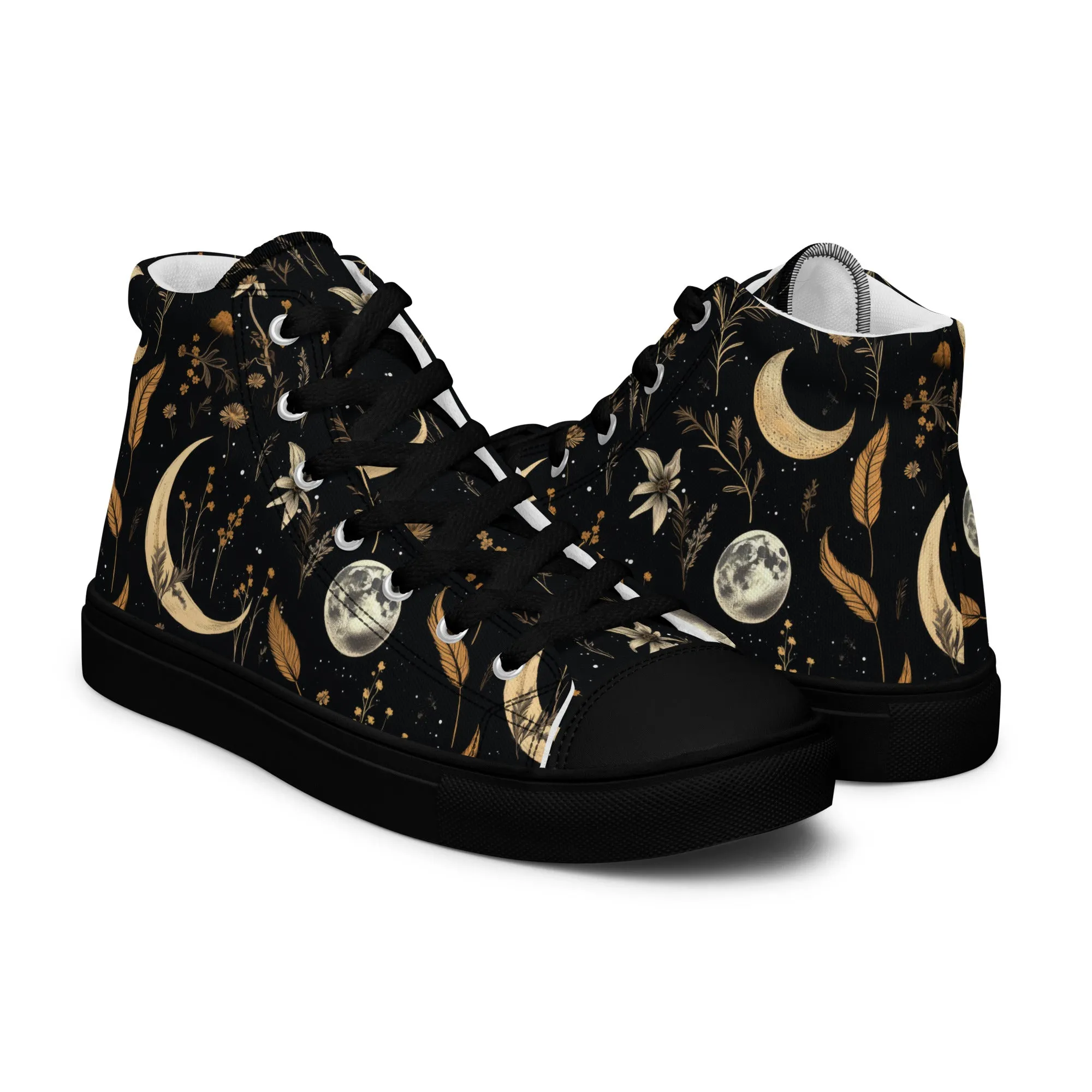 Moonlit Botanica Women’s High Top Shoes - Botanical Vegan Sneakers - Comfortable Goth Trainers - Witchy Grunge Alt Fashion Leisurewear