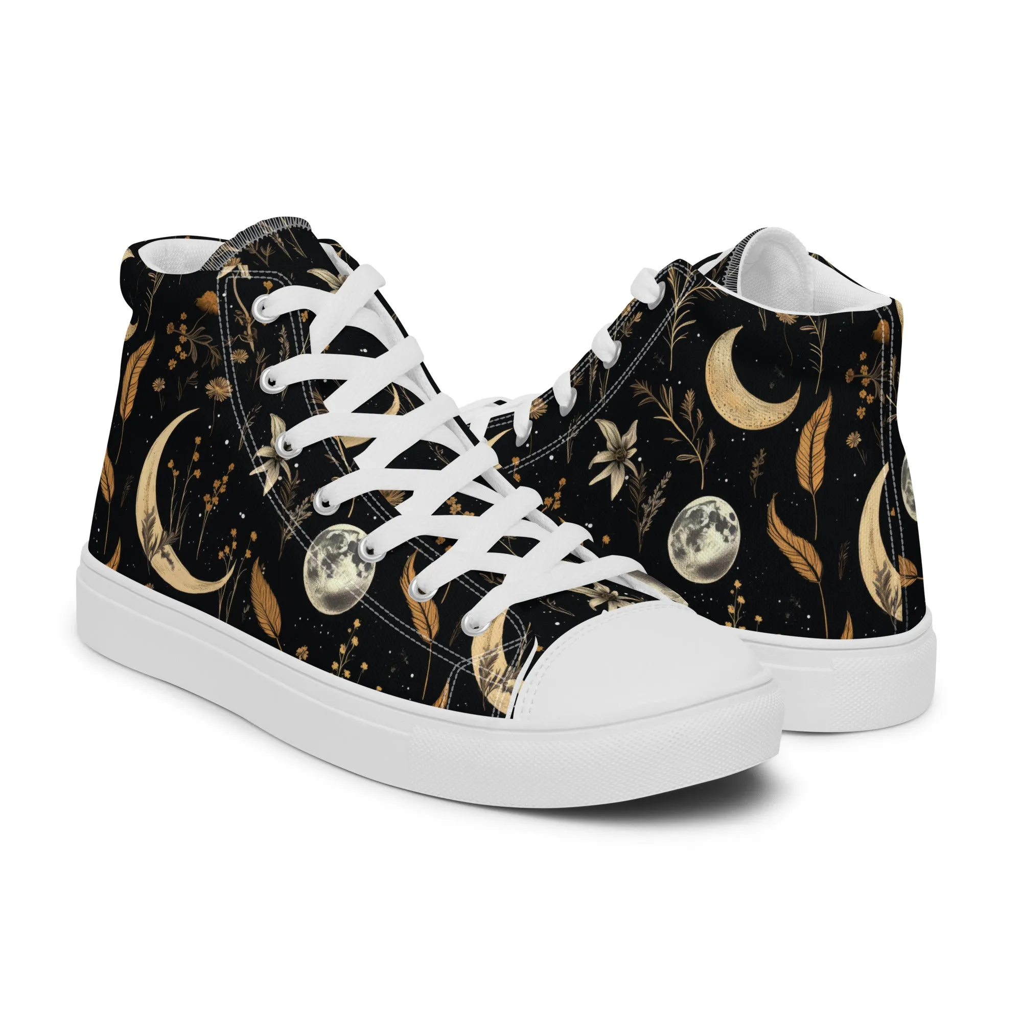 Moonlit Botanica Women’s High Top Shoes - Botanical Vegan Sneakers - Comfortable Goth Trainers - Witchy Grunge Alt Fashion Leisurewear