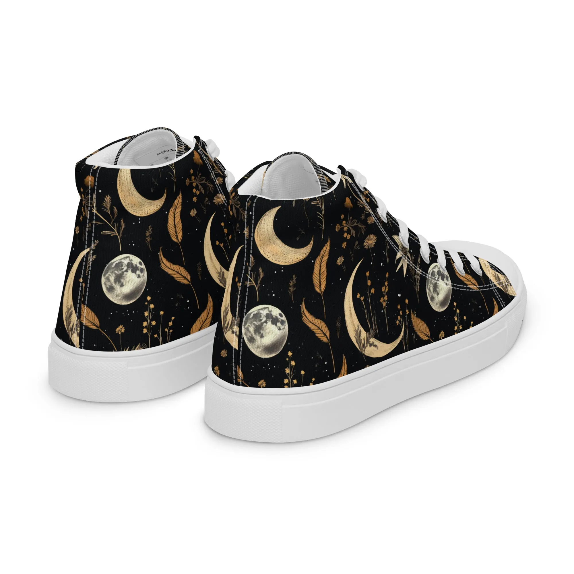 Moonlit Botanica Women’s High Top Shoes - Botanical Vegan Sneakers - Comfortable Goth Trainers - Witchy Grunge Alt Fashion Leisurewear