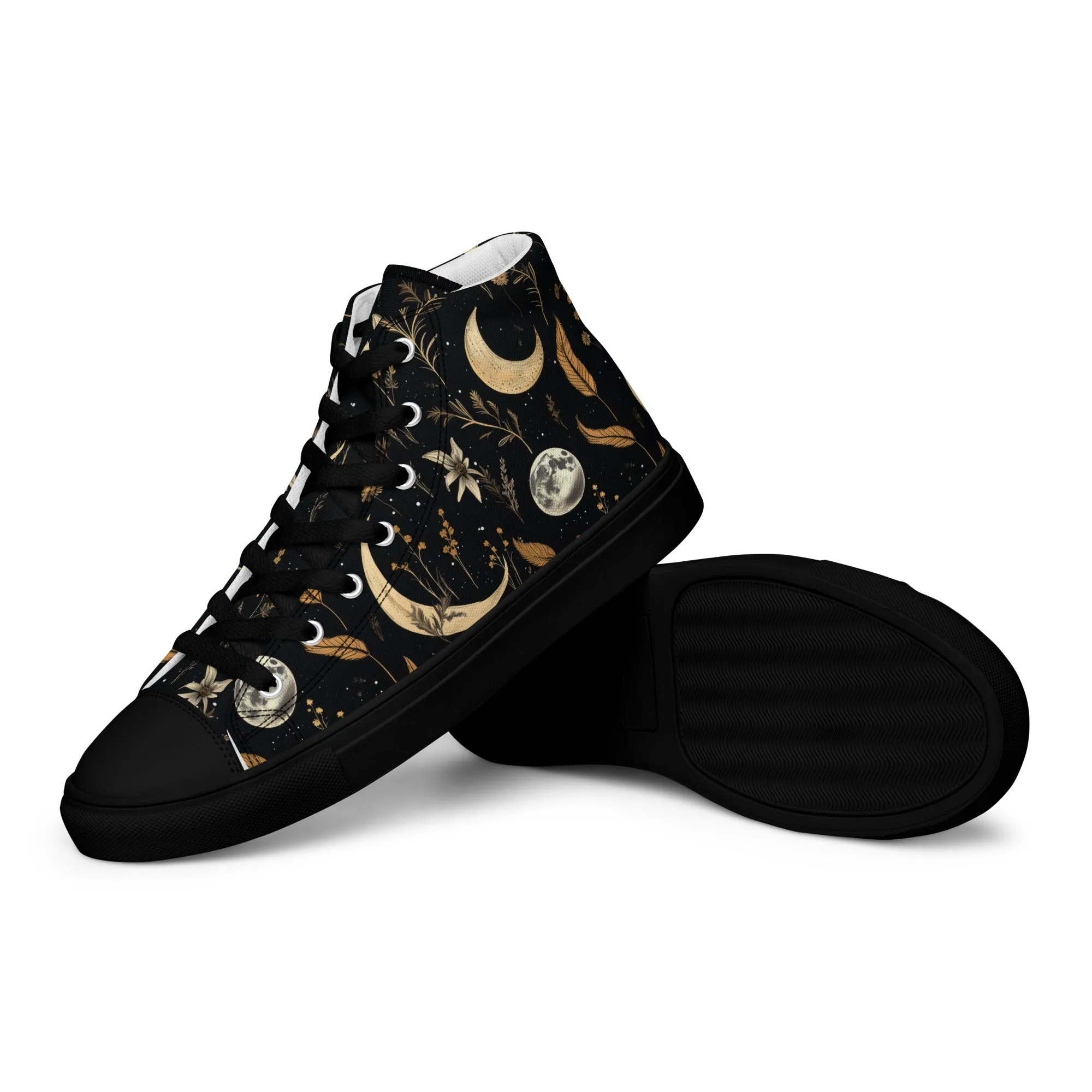 Moonlit Botanica Women’s High Top Shoes - Botanical Vegan Sneakers - Comfortable Goth Trainers - Witchy Grunge Alt Fashion Leisurewear