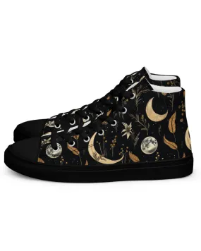 Moonlit Botanica Women’s High Top Shoes - Botanical Vegan Sneakers - Comfortable Goth Trainers - Witchy Grunge Alt Fashion Leisurewear