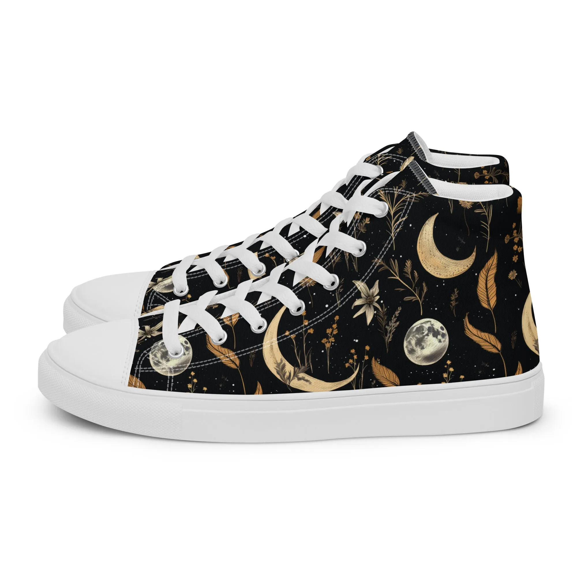 Moonlit Botanica Women’s High Top Shoes - Botanical Vegan Sneakers - Comfortable Goth Trainers - Witchy Grunge Alt Fashion Leisurewear