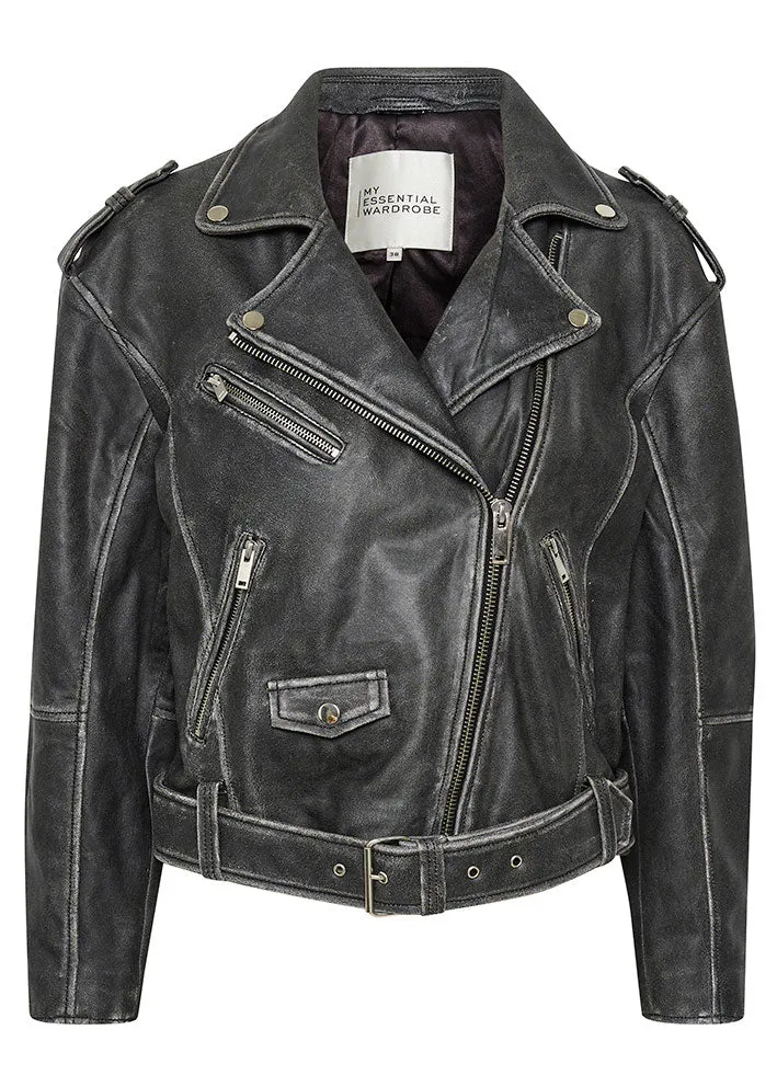 My Essential Wardrobe Gilo Leather Jacket - Medium Grey Retro Wash