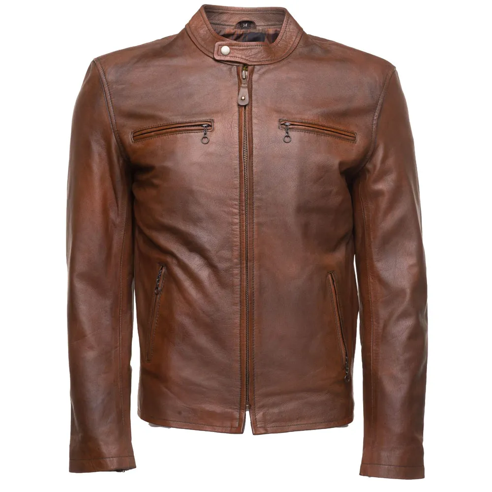 Nick Hawley's Two -Tone brown Cafe racer Leather Jacket