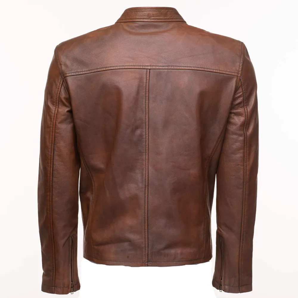 Nick Hawley's Two -Tone brown Cafe racer Leather Jacket