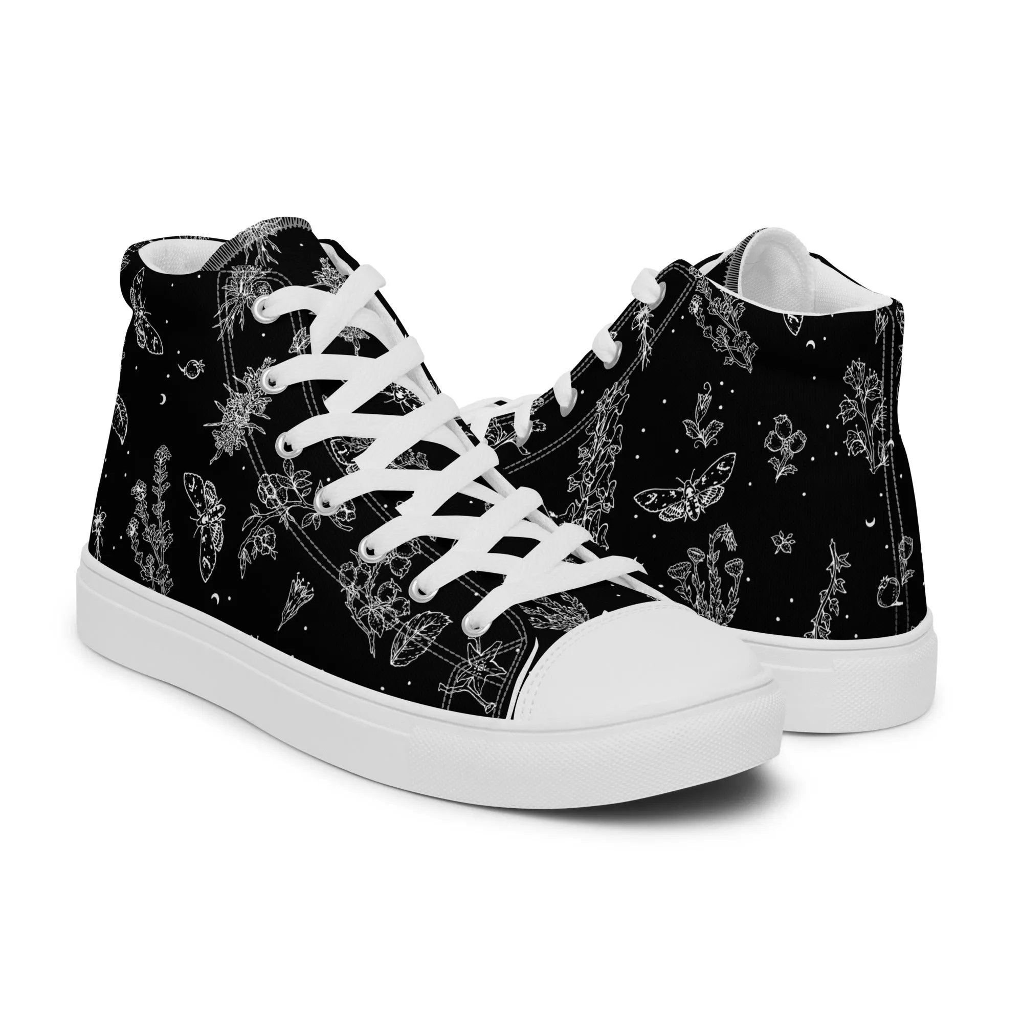 Nightshade Women’s High Top Shoes - Botanical Vegan Sneakers - Comfortable Goth Trainers - Witchy Grunge Dark Academia