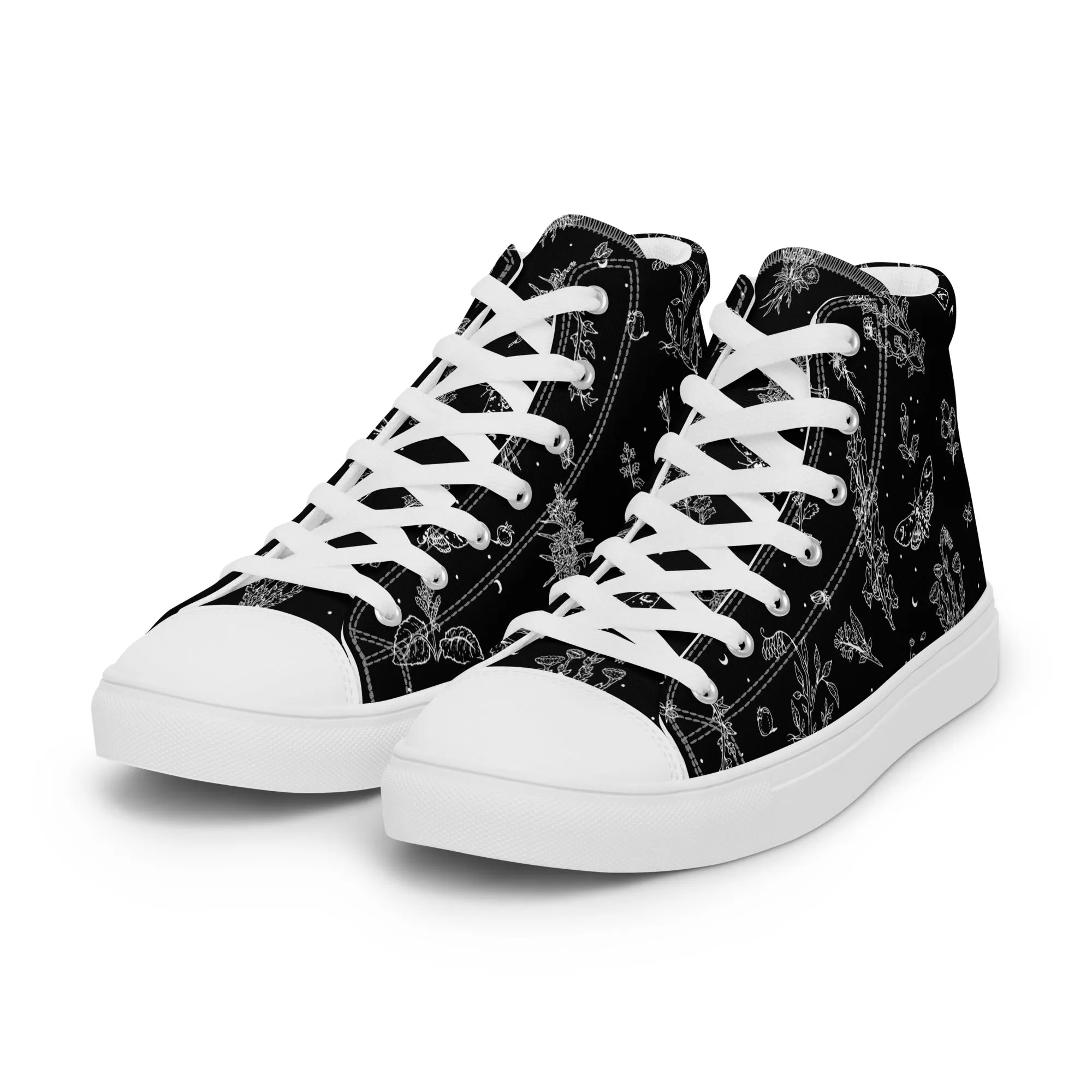 Nightshade Women’s High Top Shoes - Botanical Vegan Sneakers - Comfortable Goth Trainers - Witchy Grunge Dark Academia