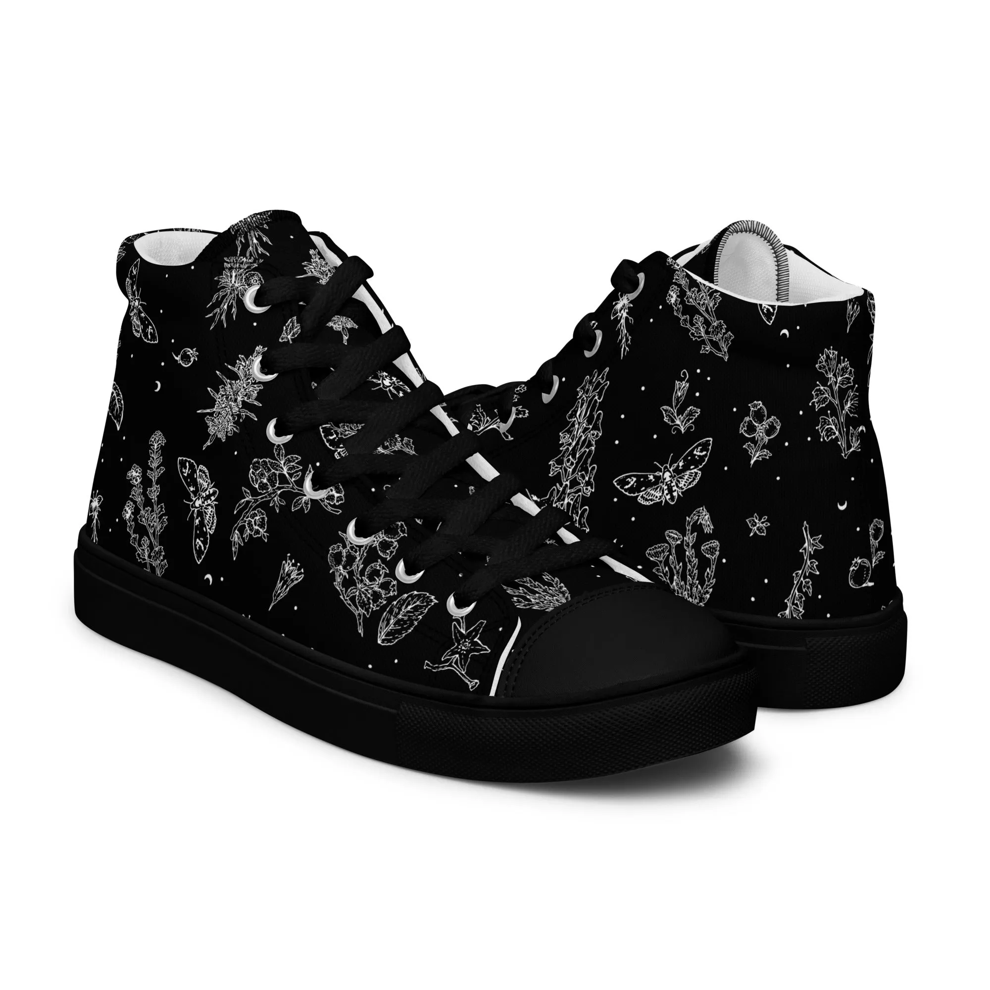 Nightshade Women’s High Top Shoes - Botanical Vegan Sneakers - Comfortable Goth Trainers - Witchy Grunge Dark Academia