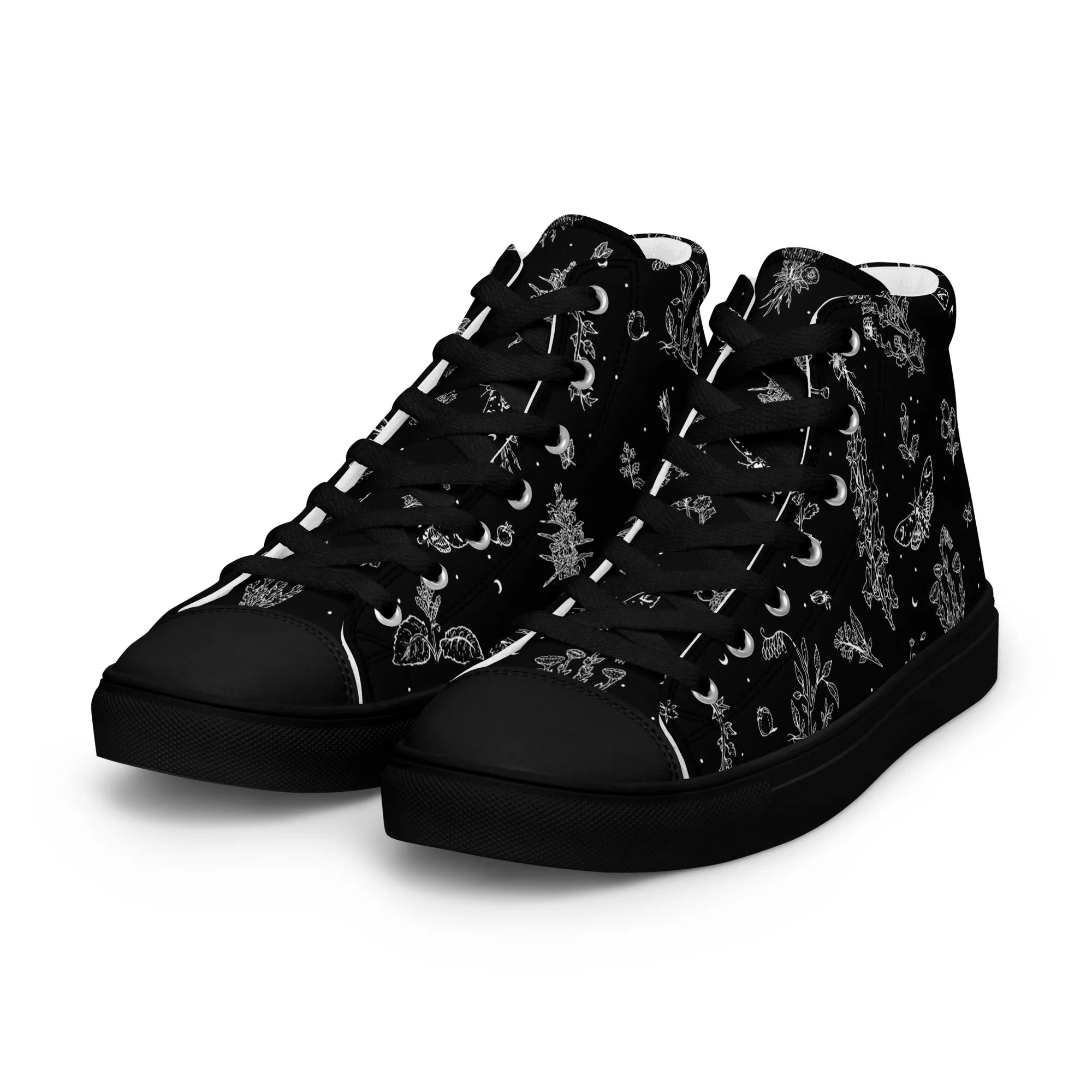 Nightshade Women’s High Top Shoes - Botanical Vegan Sneakers - Comfortable Goth Trainers - Witchy Grunge Dark Academia