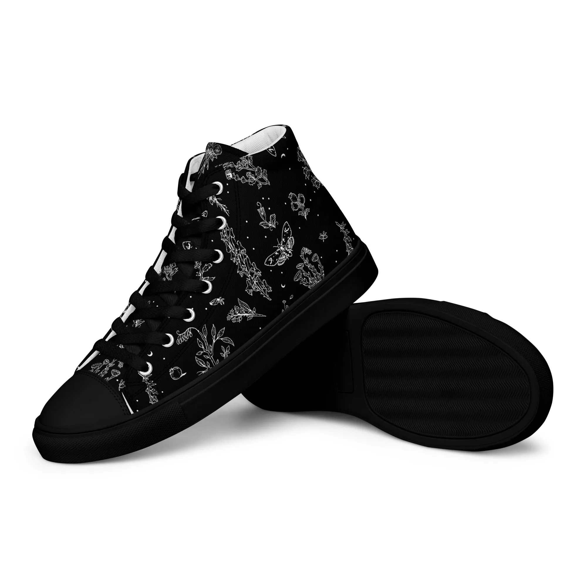 Nightshade Women’s High Top Shoes - Botanical Vegan Sneakers - Comfortable Goth Trainers - Witchy Grunge Dark Academia