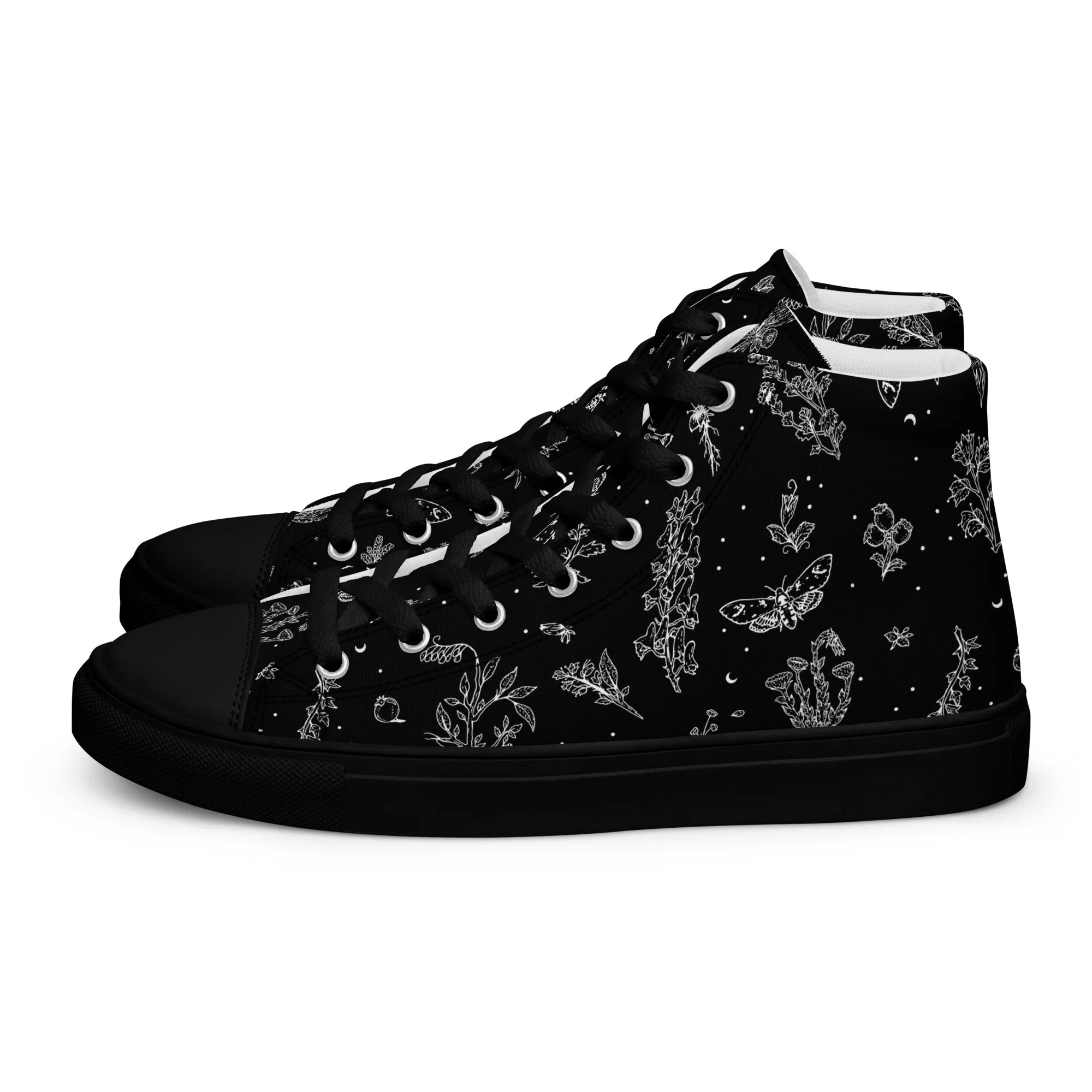 Nightshade Women’s High Top Shoes - Botanical Vegan Sneakers - Comfortable Goth Trainers - Witchy Grunge Dark Academia