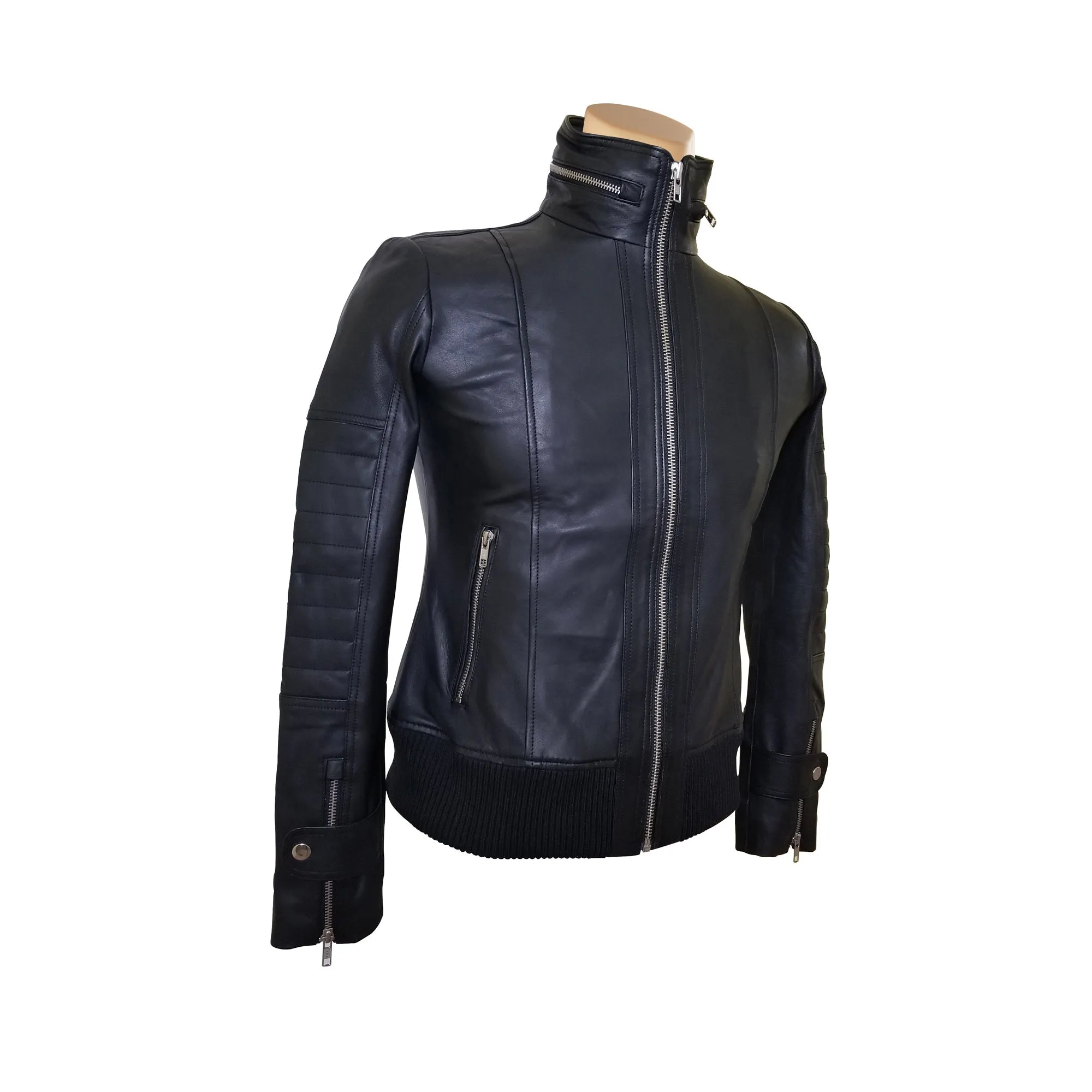 Olof's black leather jacket with straight collar