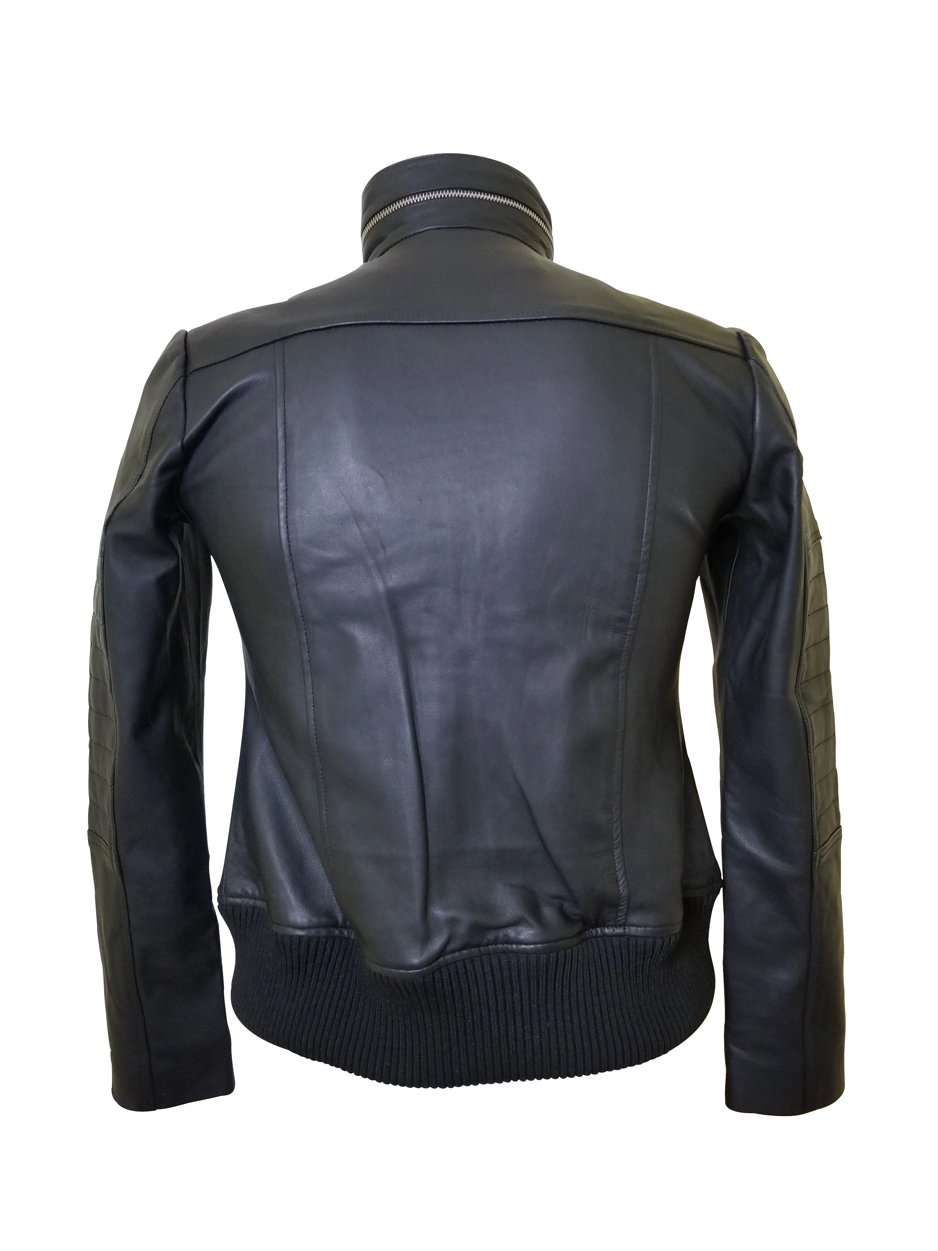 Olof's black leather jacket with straight collar