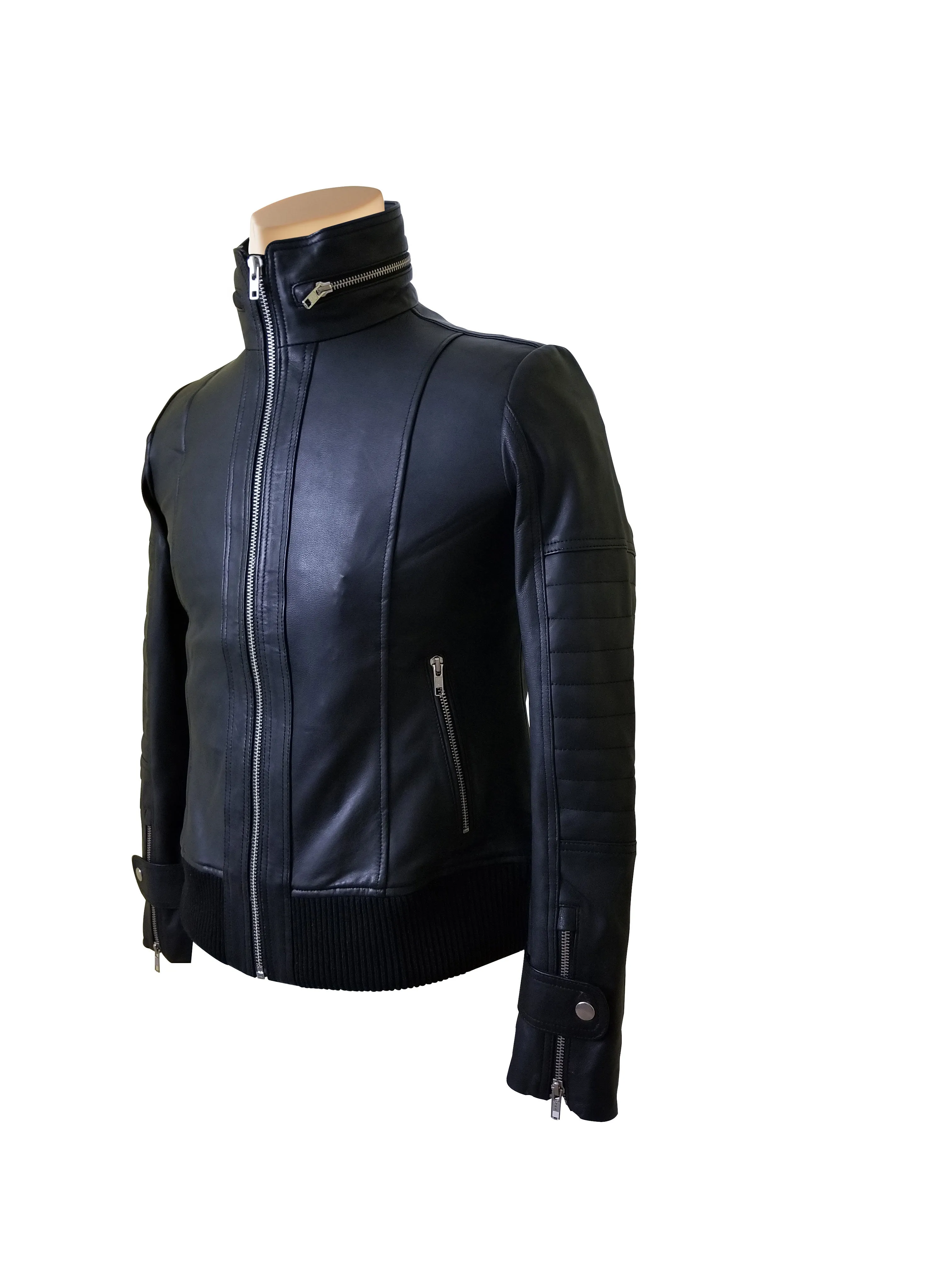 Olof's black leather jacket with straight collar