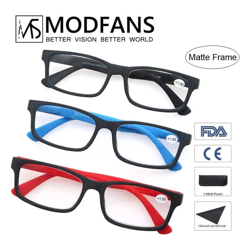 Reading Glasses for Men Women Rubber Ultra Light Hyperopia Square Frame Spring Hinge Comfortable with Diopter (Black/Red/Blue)