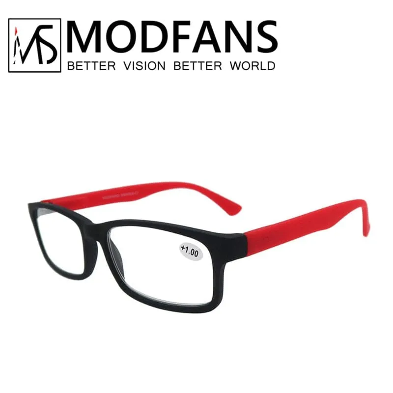 Reading Glasses for Men Women Rubber Ultra Light Hyperopia Square Frame Spring Hinge Comfortable with Diopter (Black/Red/Blue)