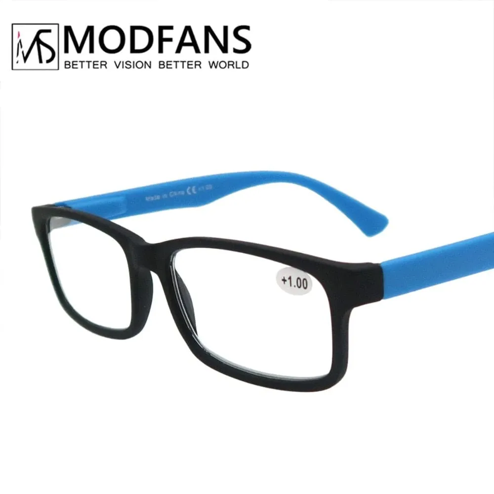 Reading Glasses for Men Women Rubber Ultra Light Hyperopia Square Frame Spring Hinge Comfortable with Diopter (Black/Red/Blue)