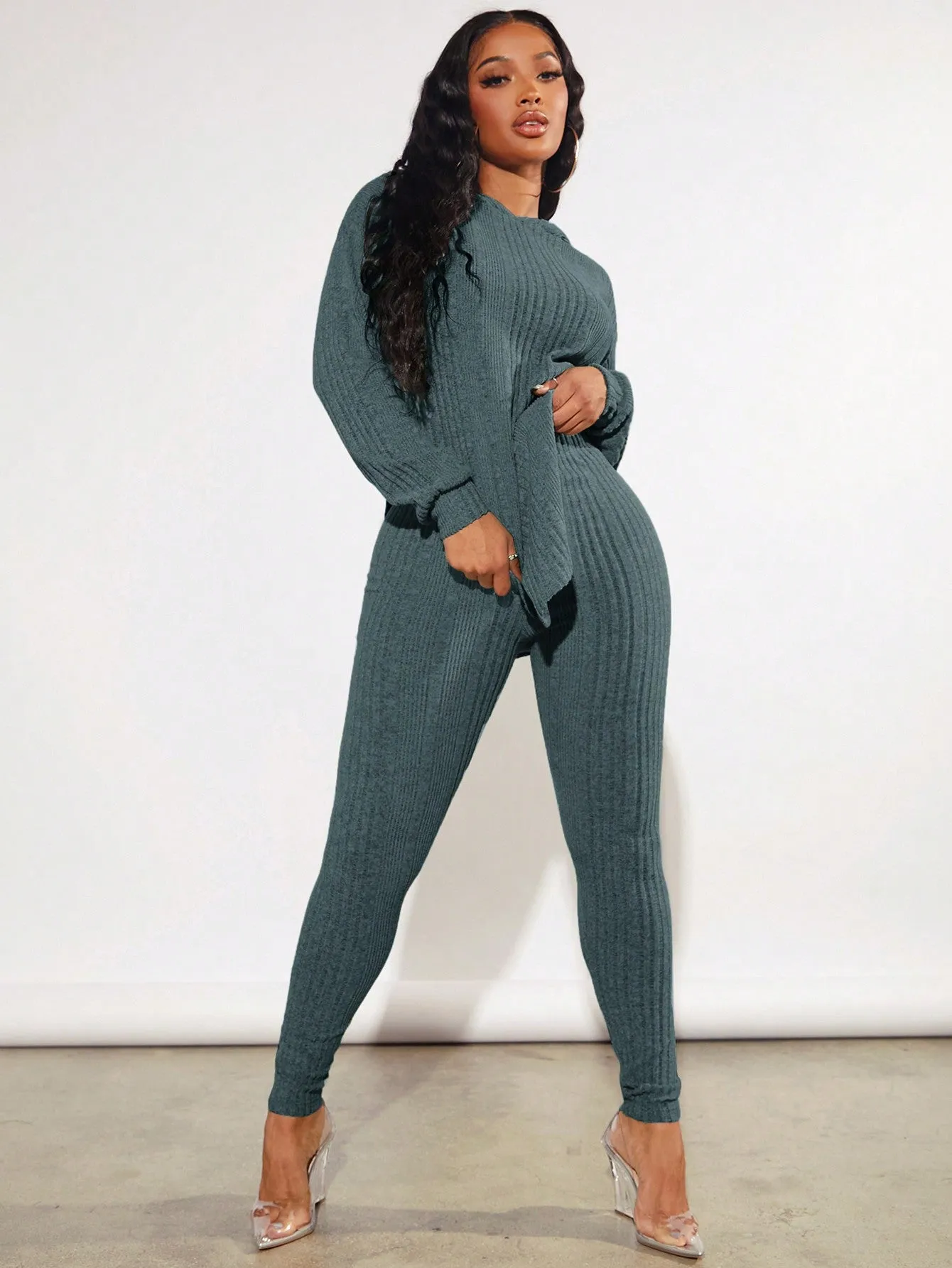 Ribbed Hoodie Leggings Set