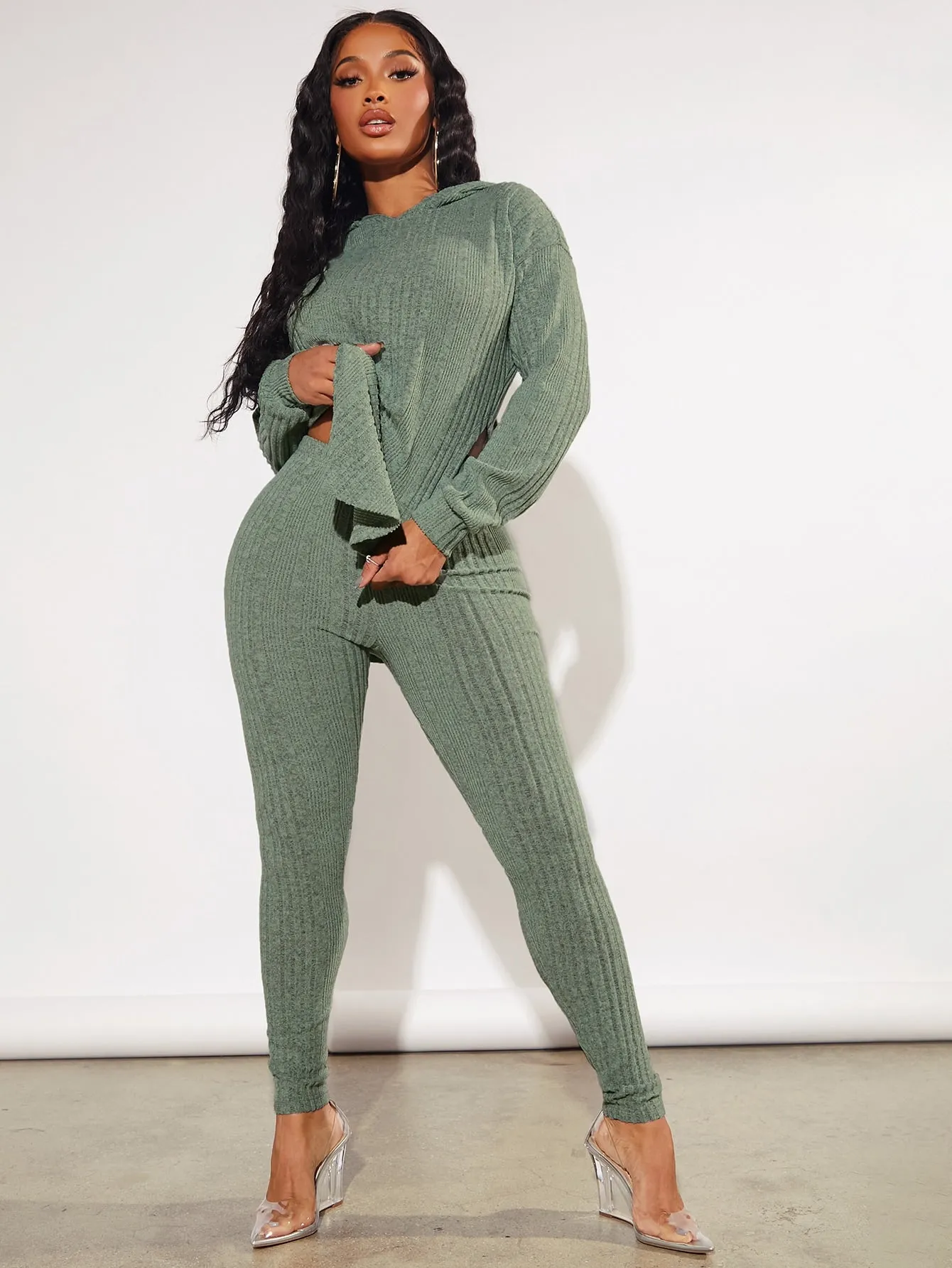 Ribbed Hoodie Leggings Set