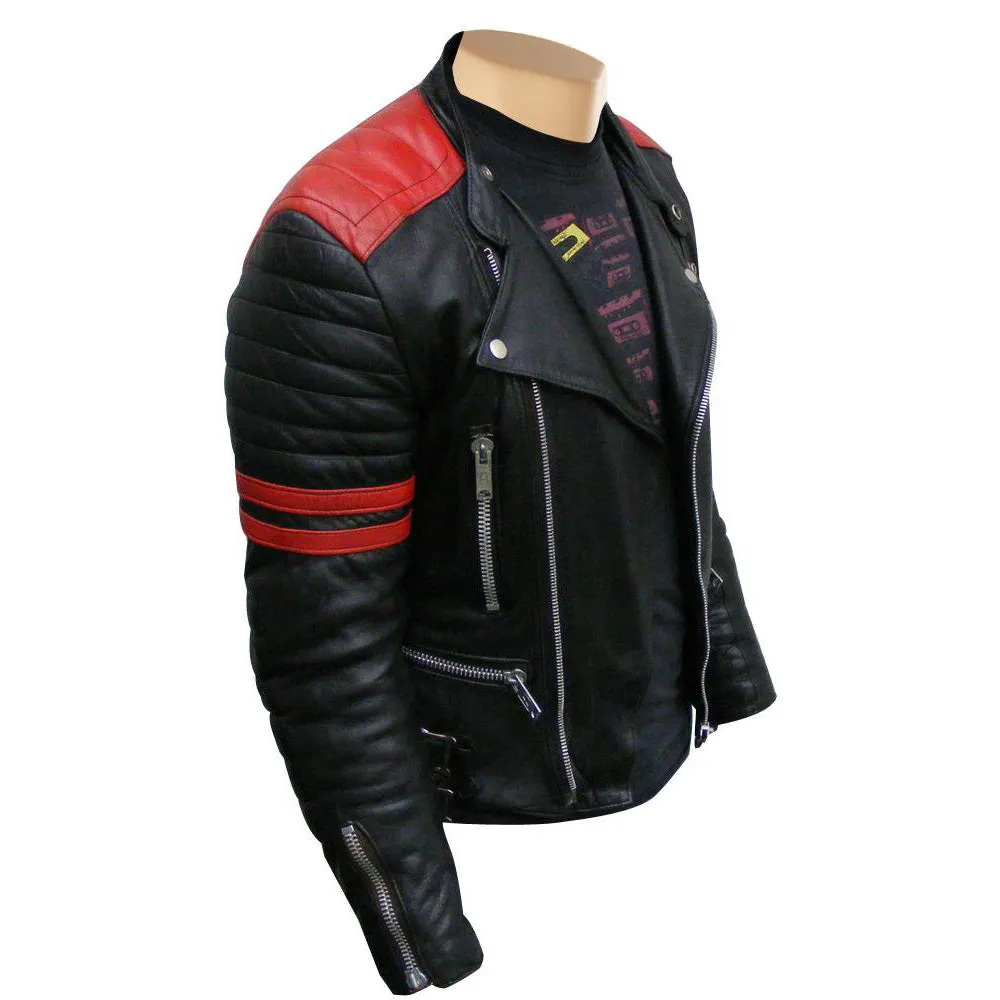 Rodger's Red and black biker style leather jacket