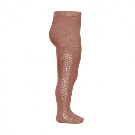 Side openwork warm tights TERRACOTA