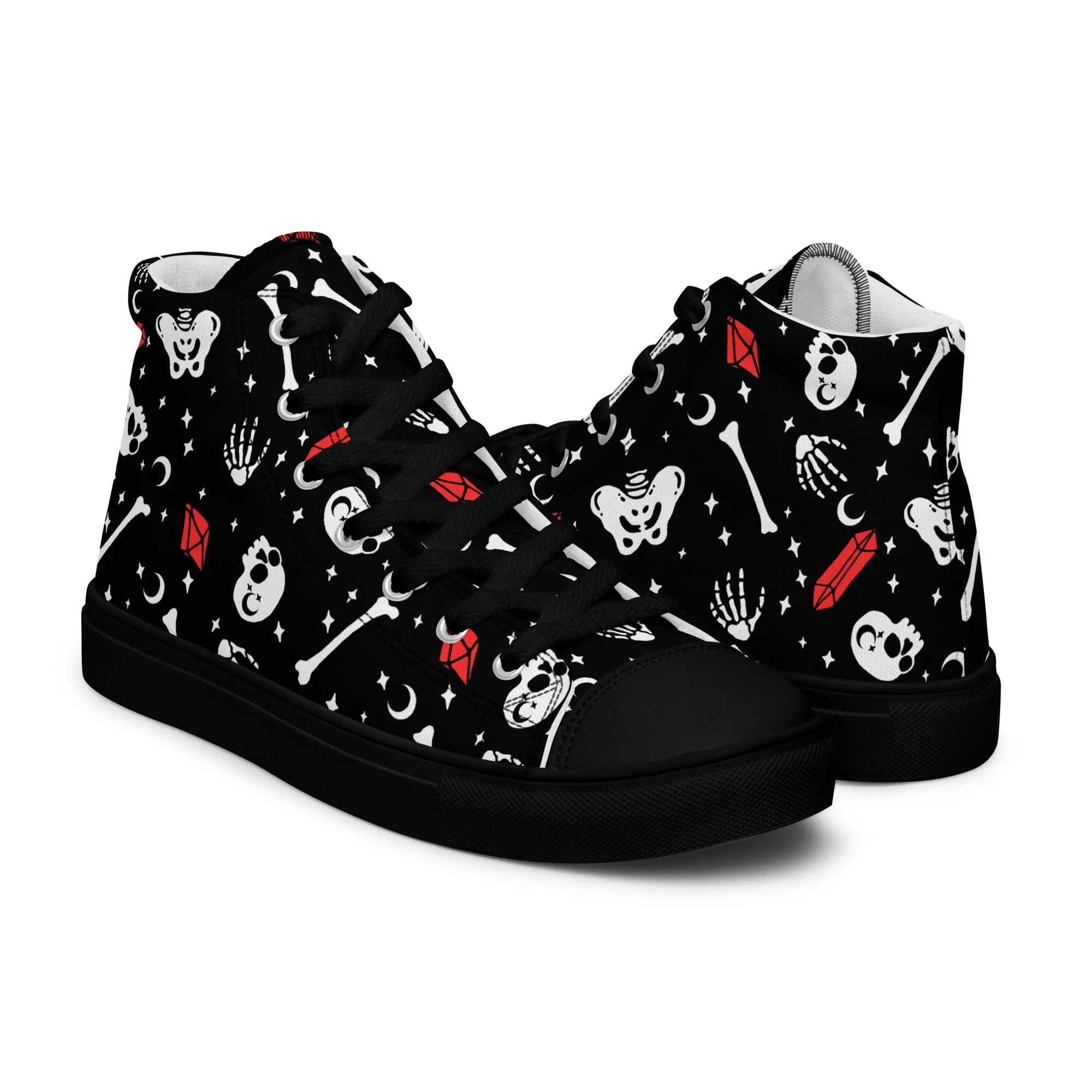 Skulls & Crystals Women’s High Top Shoes - Vegan Gothic Sneakers - Comfortable Goth Trainers - Grunge Dark Kawaii Style